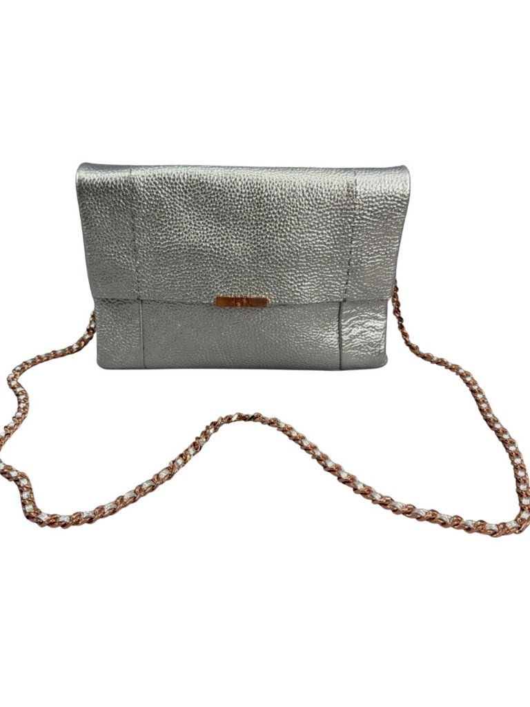 Nwt Ted Baker London Parson Pebbled Metallic Silver Leather Crossbody Bag